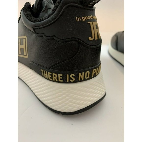 Rich patent black women’s 5.5 - 36 black/gold leather logo John Richards sneaker - Picture 6 of 11
